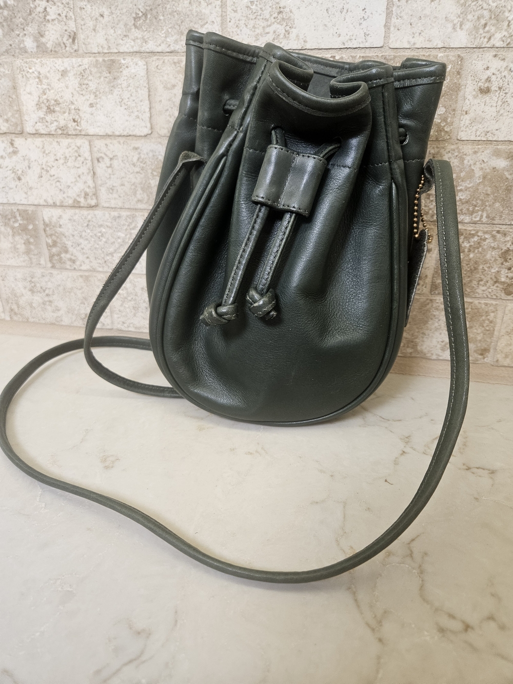 COACH Leather Drawstring Marble Bag Shoulder Bag in Ivy Green